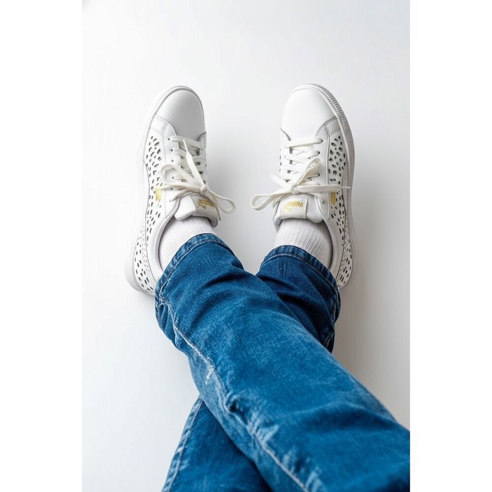 Puma Women’s White Laser-Cut Leather Sneakers